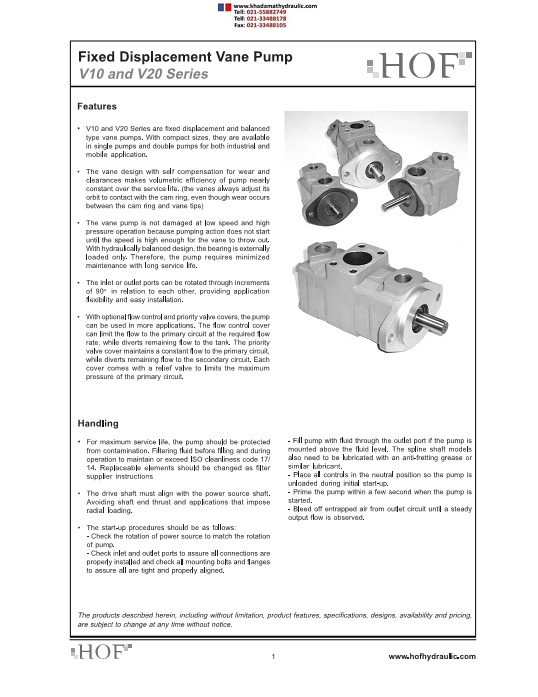 Fixed Displacement Vane Pump V10 and V20